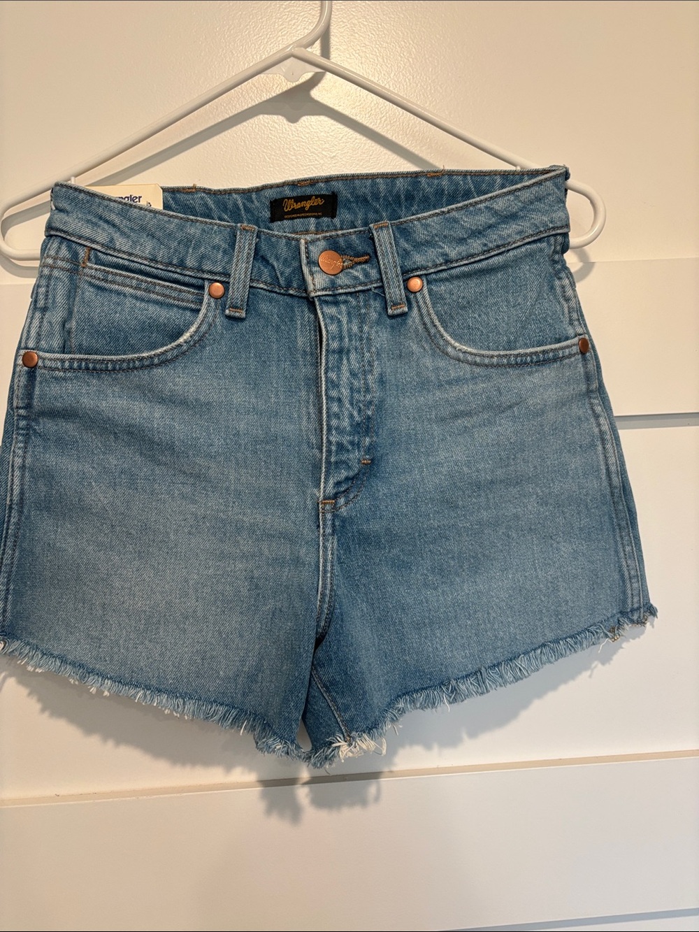 Wrangler Light Blue Frayed Hem Denim Shorts